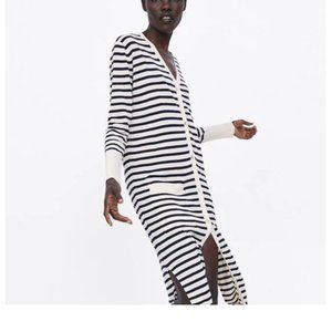 Zara Striped Button Down Long Cardigan Shirt Dress Size Small
